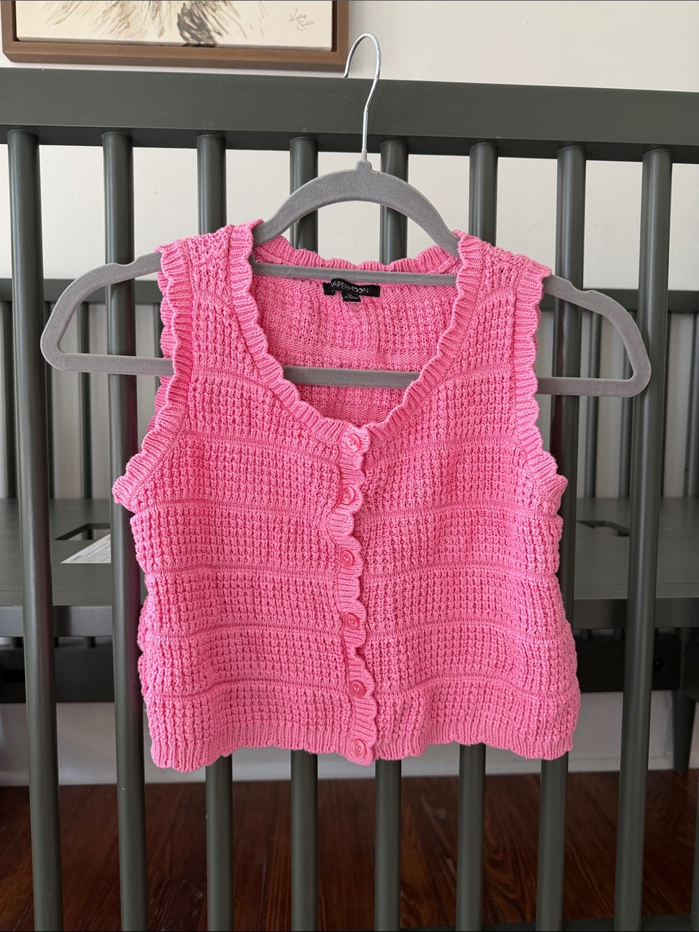 Papermoon Hot Pink Crochet Button-Front Tank